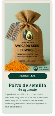 Tarjeta de polvo de semilla de aguacate Michoacán Growers
